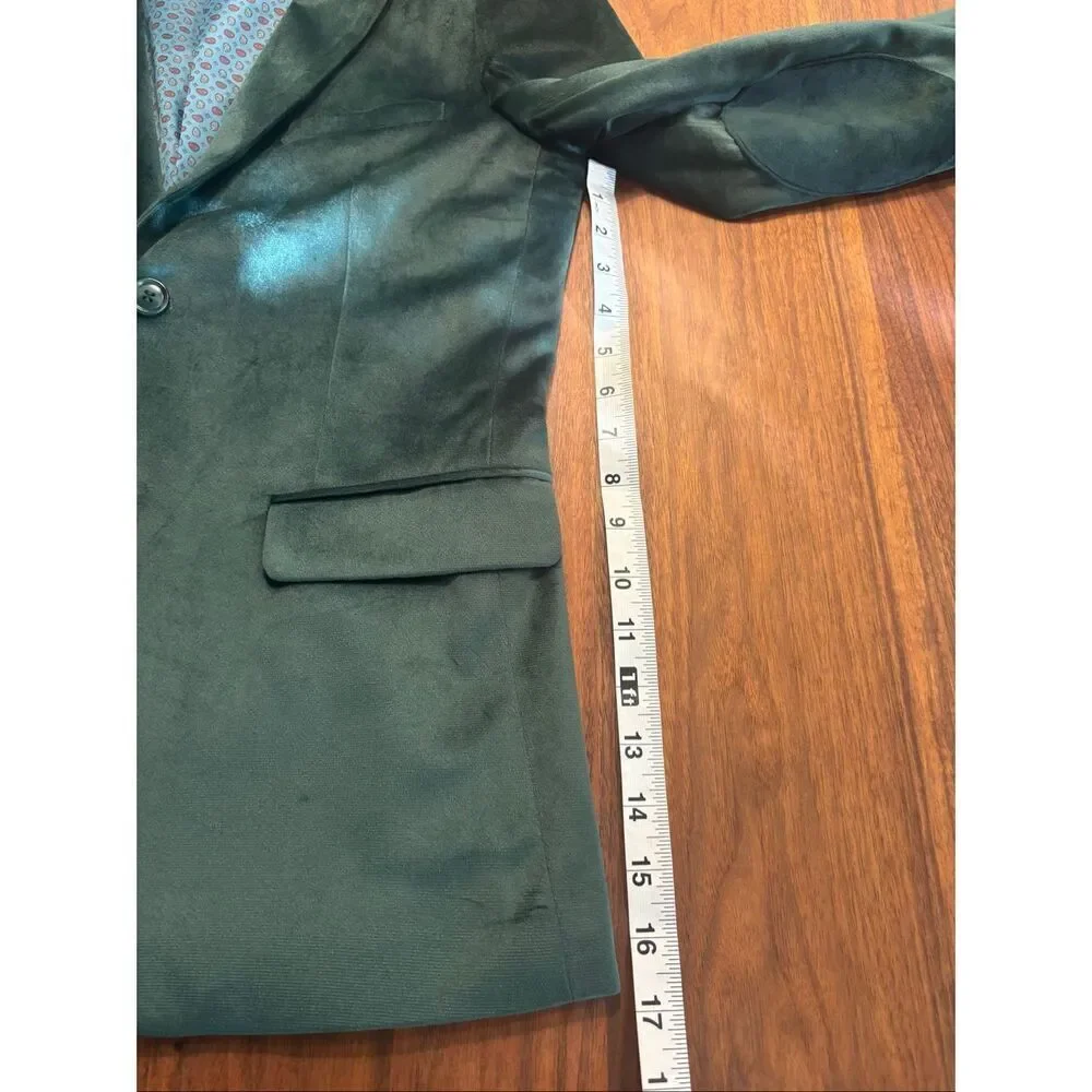 Isaac Mizrahi Boys Olive Green Velvet Lined Two-Button Blazer Jacket Size 14
